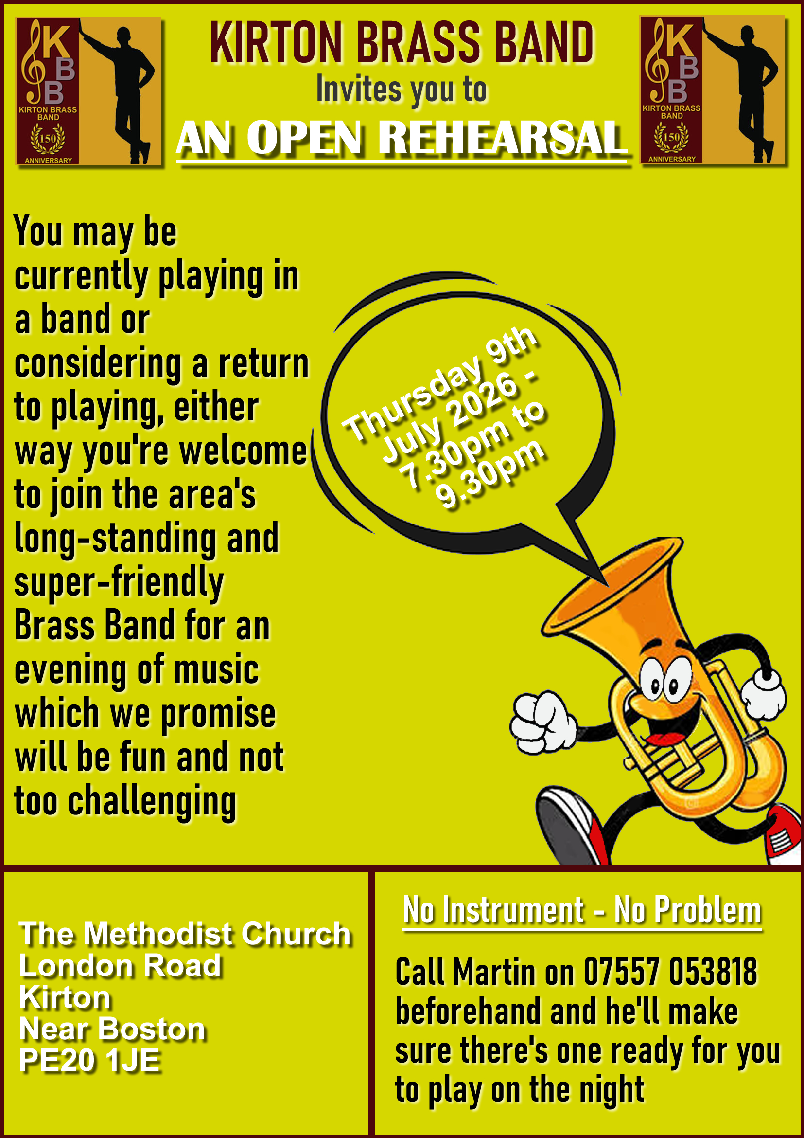 kirton brass band open rehearsal july 9th 2026