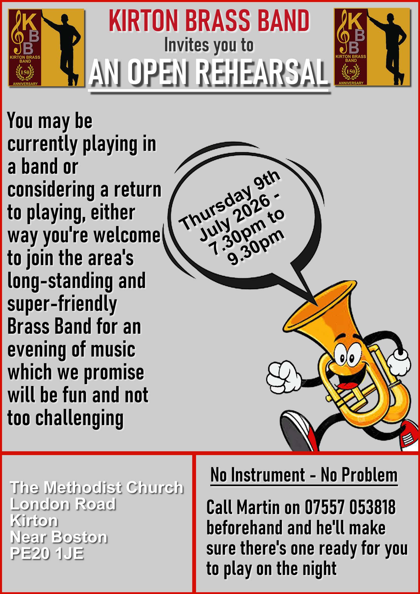 kirton brass band open rehearsal july 9th 2026
